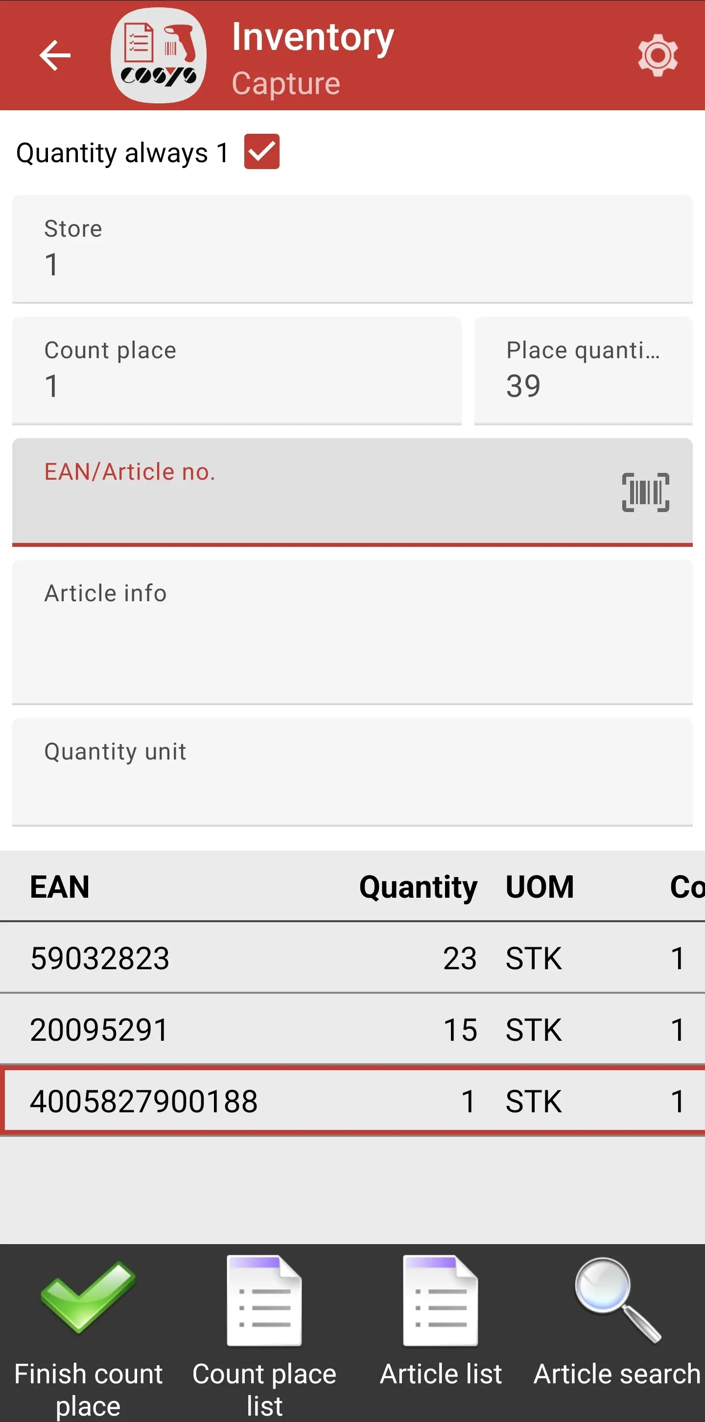 stock taking application stocktake quantity always 1