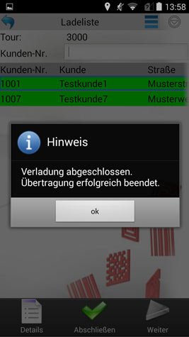 Verladung / Beladung Verladeabschluss Android Software von COSYS