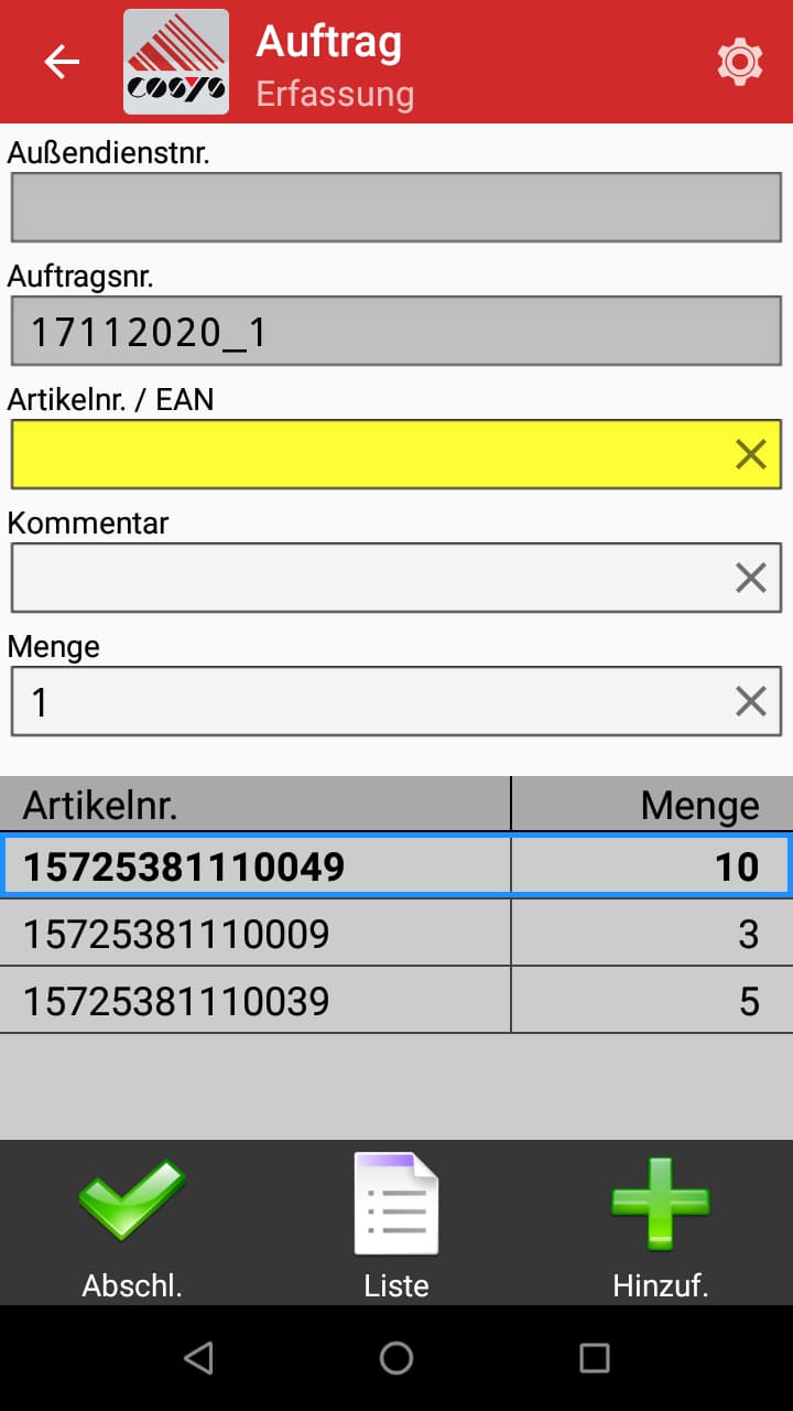 Online order entry