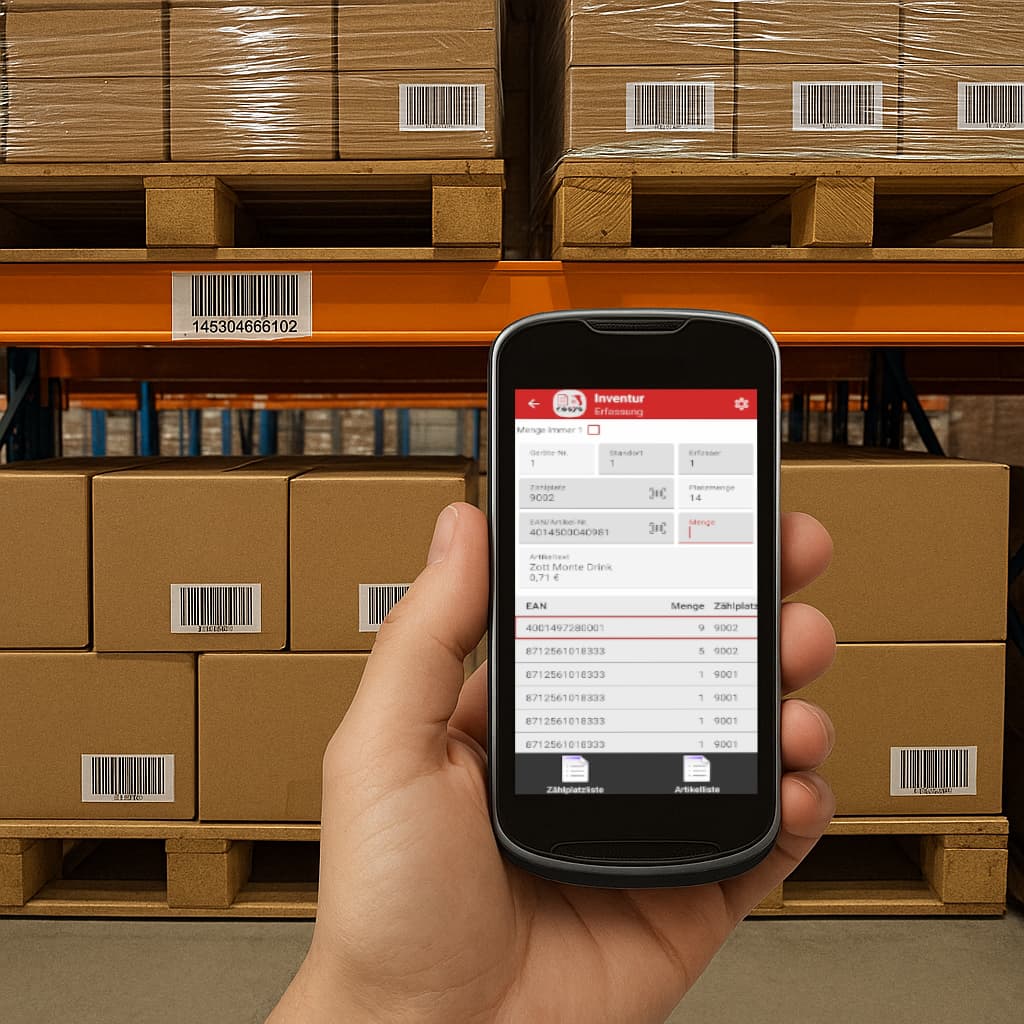 Inventur im Lager Software Hardware Softwarelösung COSYS mobile Datenerfassung Barcode Scan