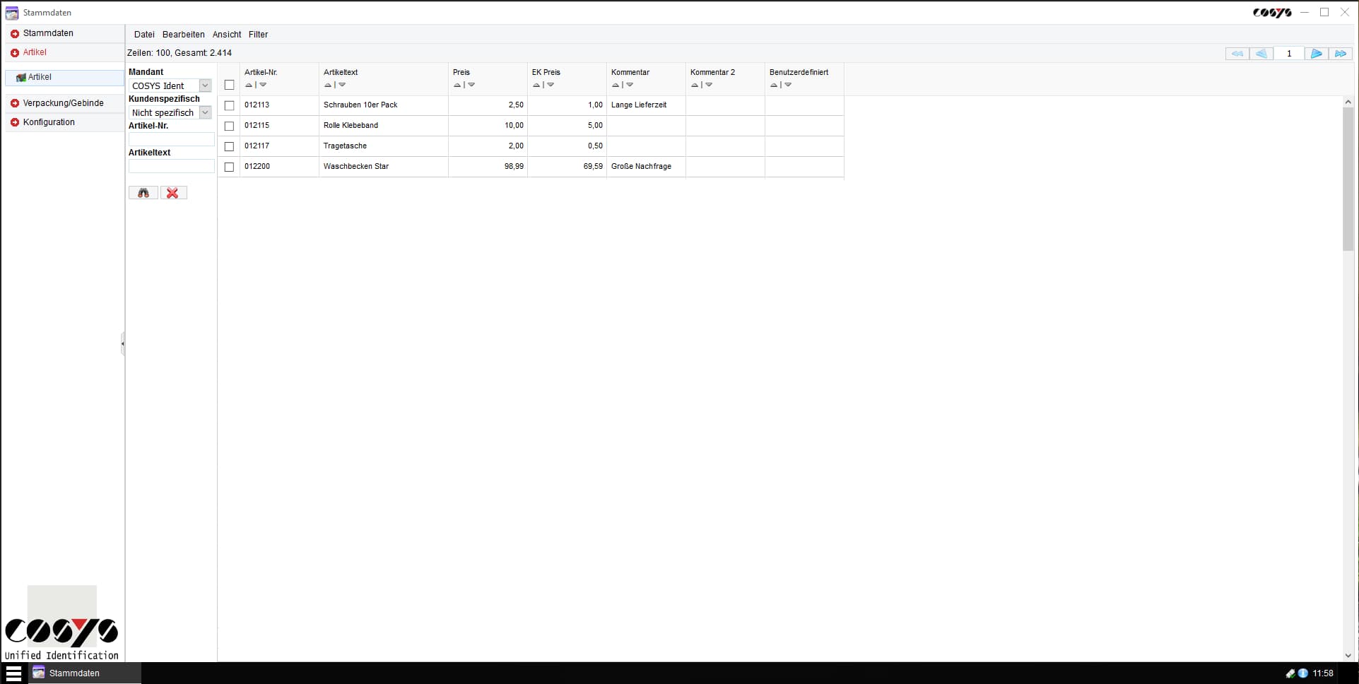 Lagerführungssystem WebDesk Stammdaten