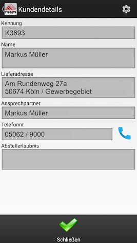 Wareneingang Auswahl Android Software von COSYS