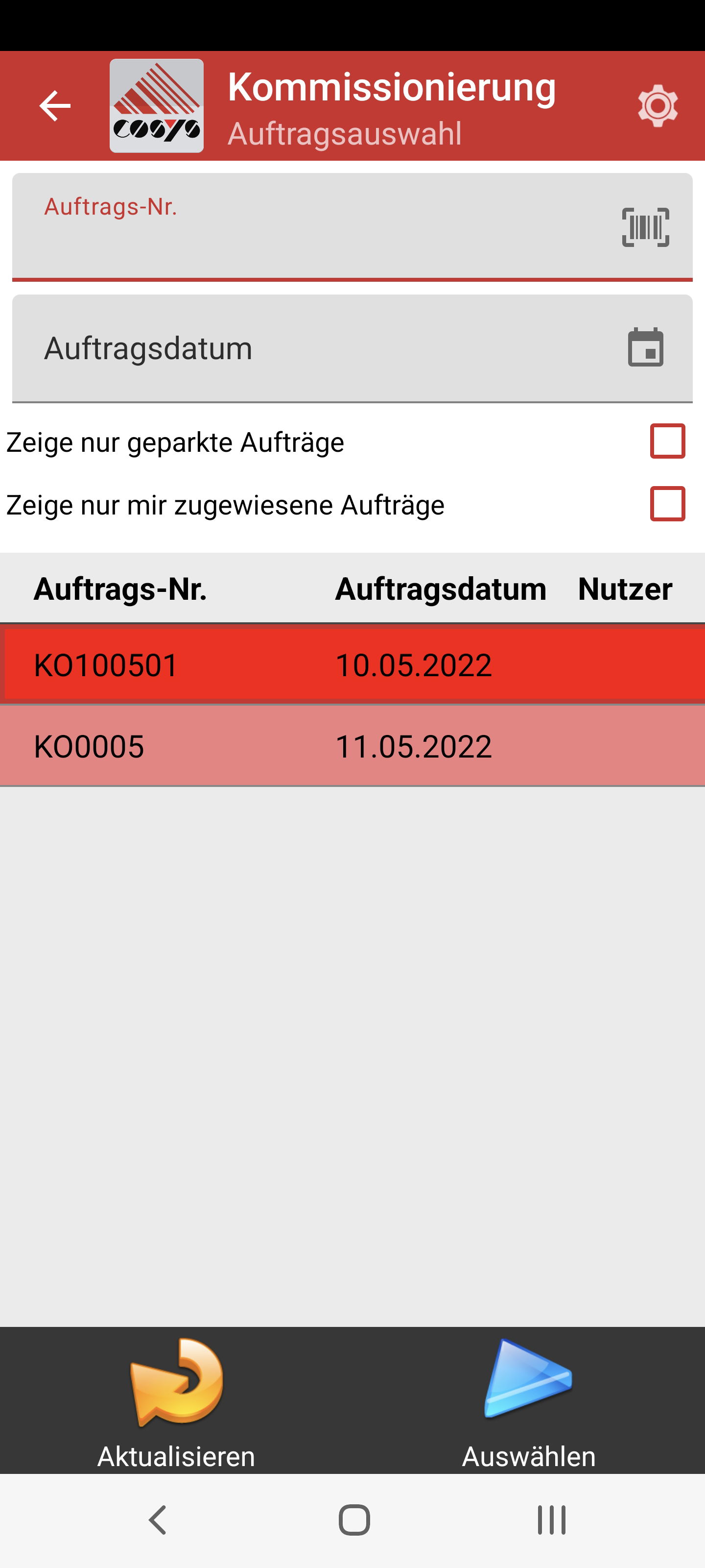 Auftragsauswahl