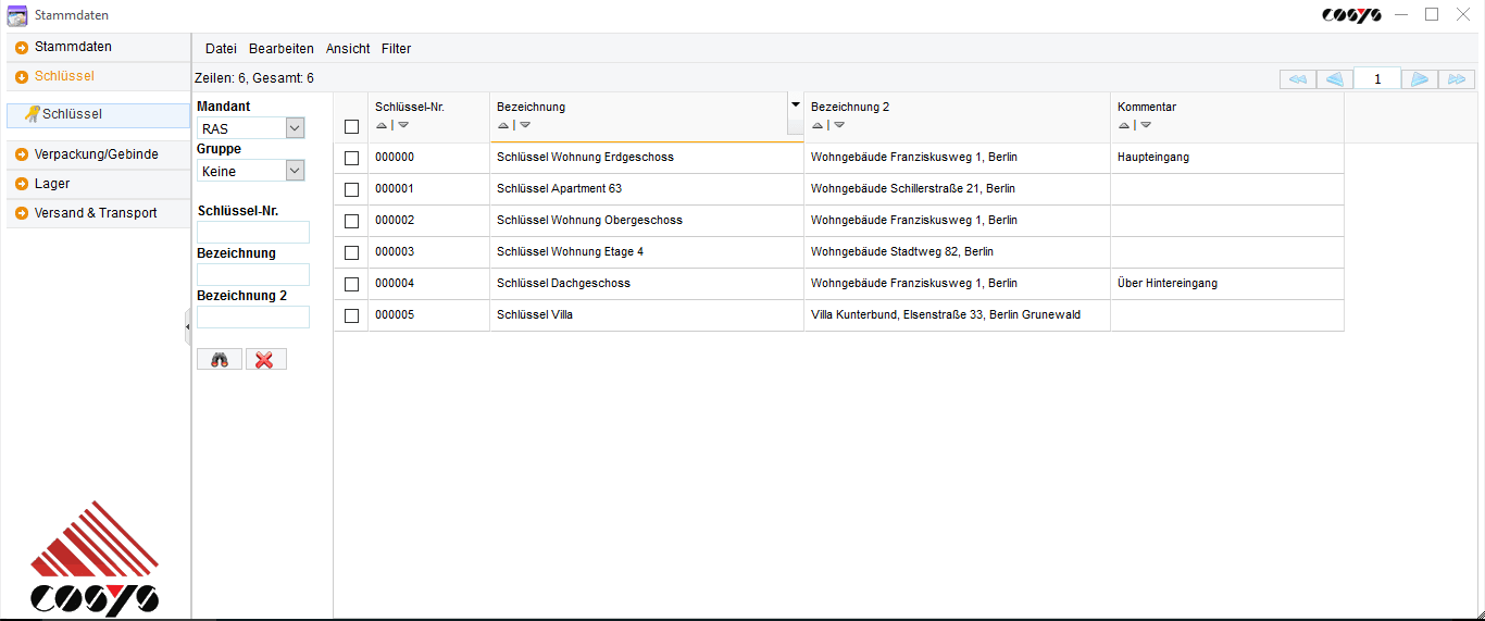 Stammdaten verwalten im COSYS Schlüsselmanagement