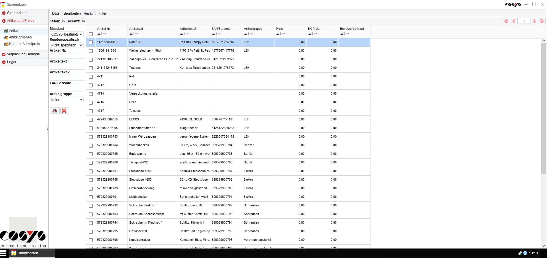 Artikelstammdaten Software – WebDesk